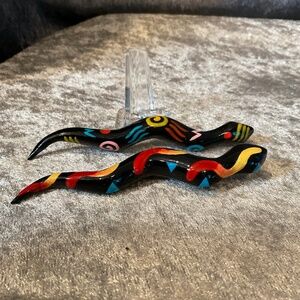 SOLD - Vintage Set of 2 Black Lacquer Snakes with Colorful Markings Pins